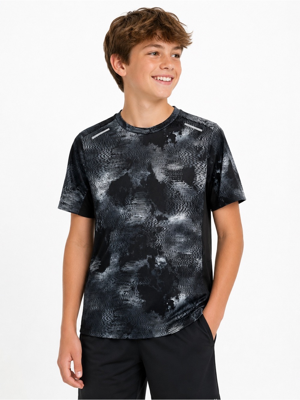Athletic Works Boys XL 14-16 Black Gray DriWorks Performance Athletic Shirt Acti